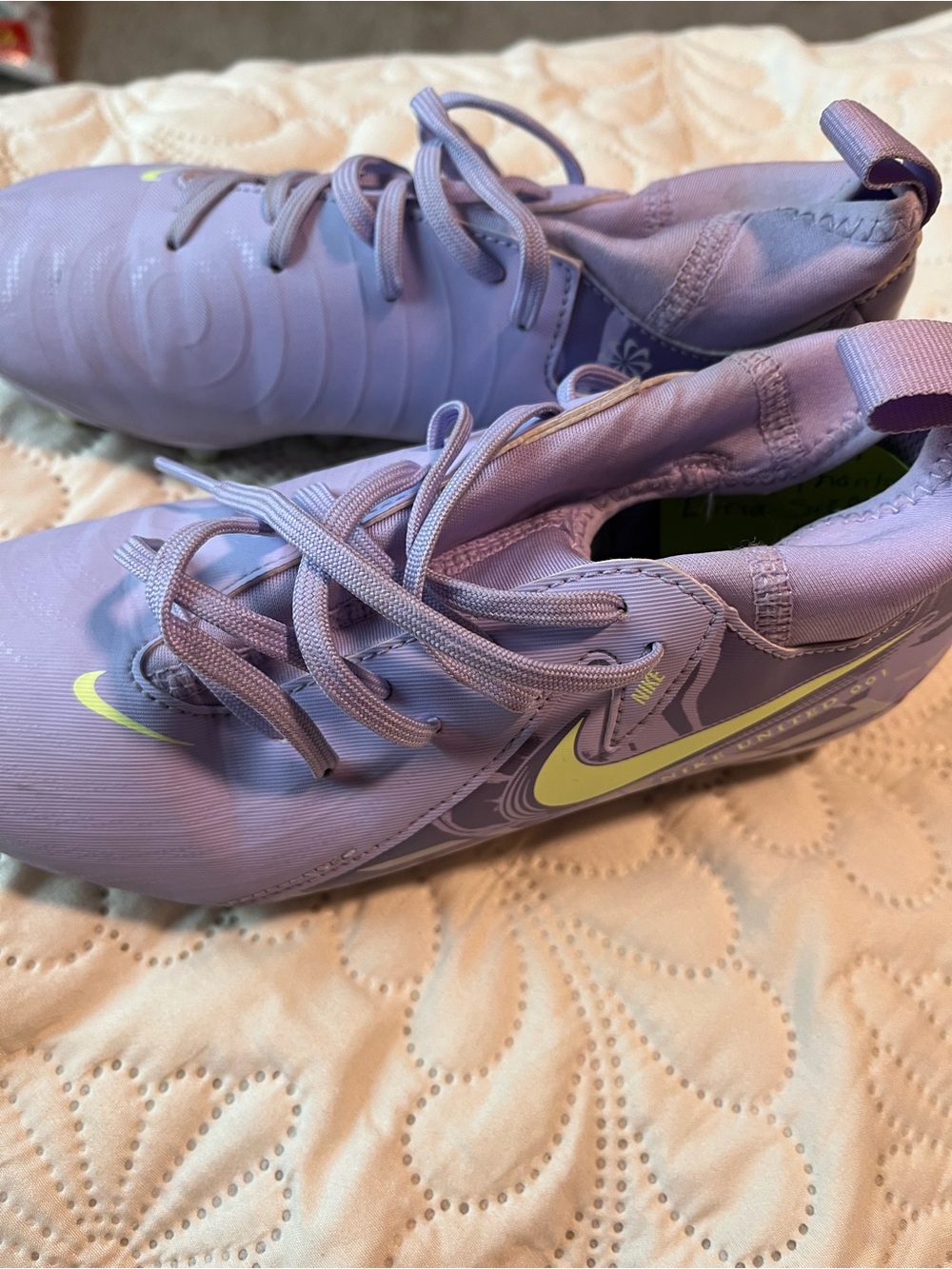 Nike Kids Lavender Sneakers with Neon Yellow Swoosh United phantom